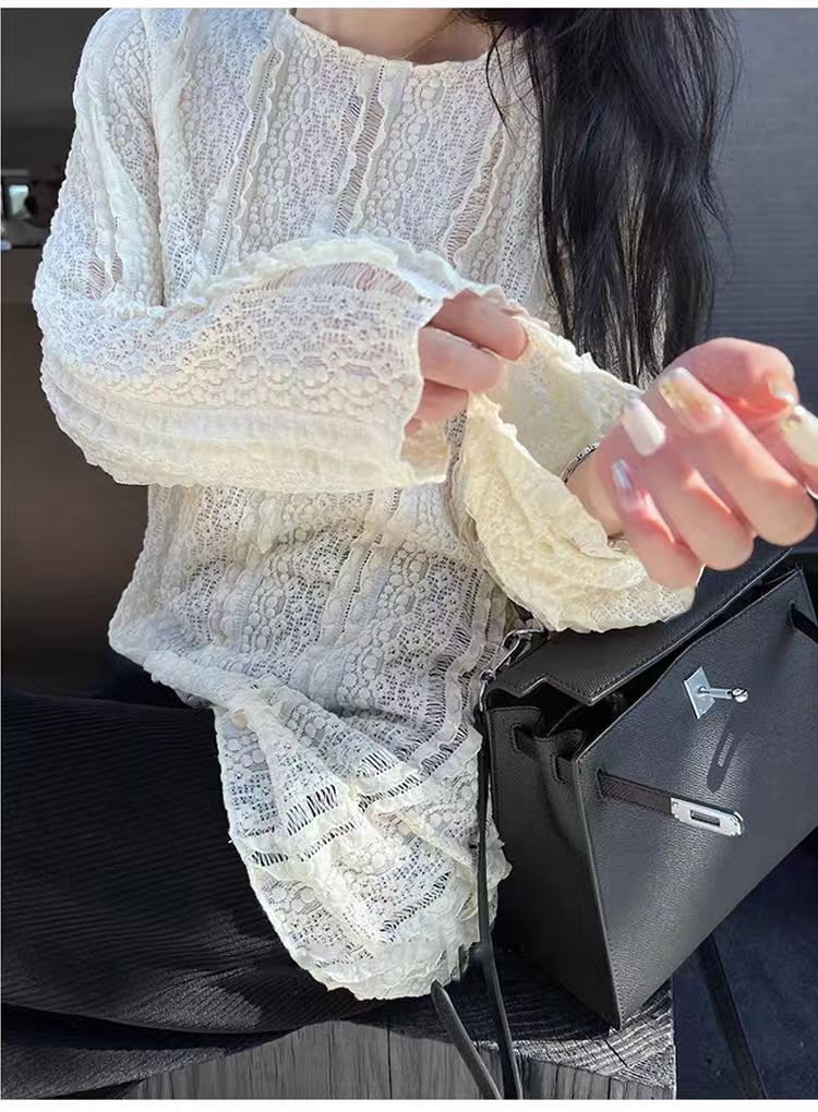 早秋裝新款條紋針織打底衫撞色領口圓領長袖修身顯瘦外穿上衣女潮24092304