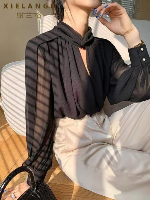 復古半高領莫代爾打底秋冬高彈新款時尚氣質別緻修身長袖上衣女24092602
