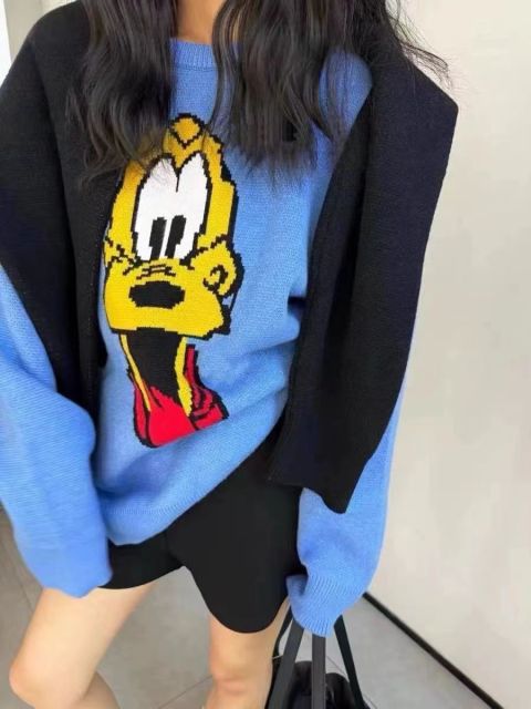 AIMISS韓版提花卡通秋冬新款可愛減齡慵懶套頭寬松針織衫毛衣24100702