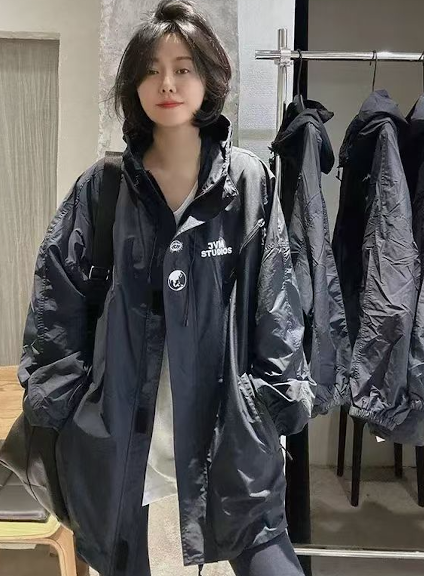 韓版百搭寬松連帽拉鍊外套歐洲站秋季新款時尚休閒中長款上衣24101609