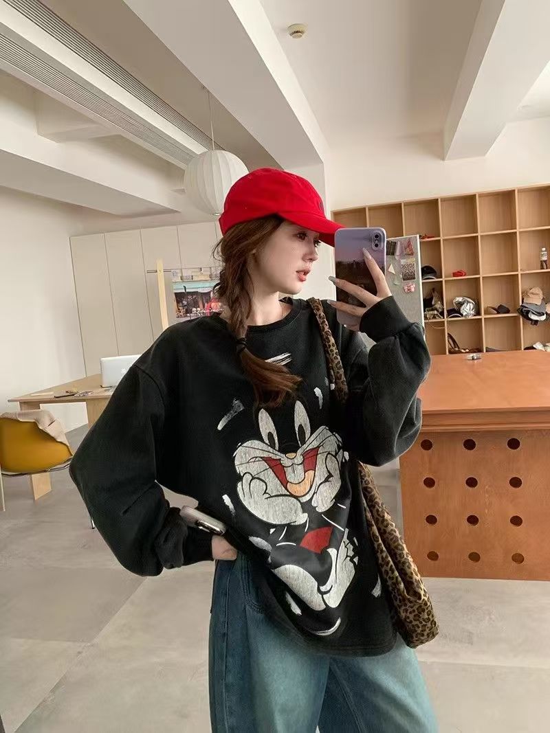 秋季爆款中性百搭休閒oversize寬松衛衣美式復古深色顯瘦上衣24101805