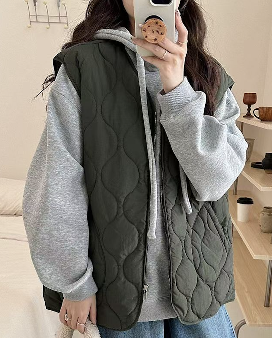 菱格羽絨棉馬甲女秋冬新款復古外套寬松無袖坎肩外搭背心上衣24102603