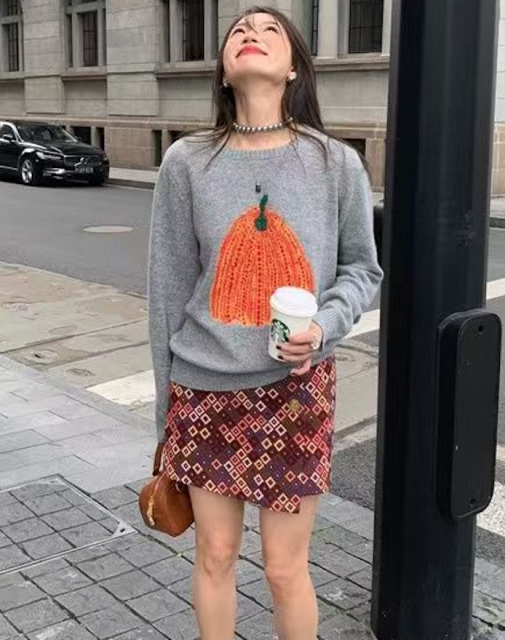 提花南瓜毛衣女款新款秋冬灰色慵懶風設計感圓領針織打底衫女24102703