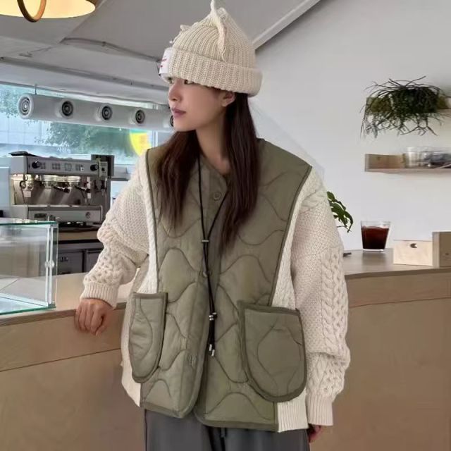 棉服外套女秋冬新款復古拼接針織棉衣寬松洋氣氛圍感爆款棉襖24103104