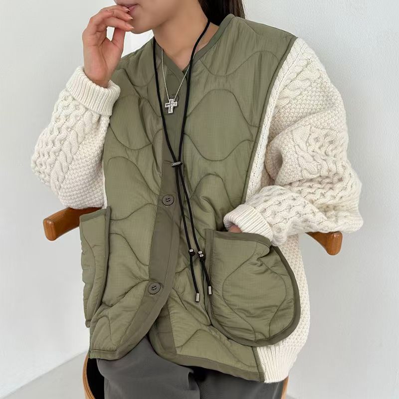 棉服外套女秋冬新款復古拼接針織棉衣寬松洋氣氛圍感爆款棉襖24103104