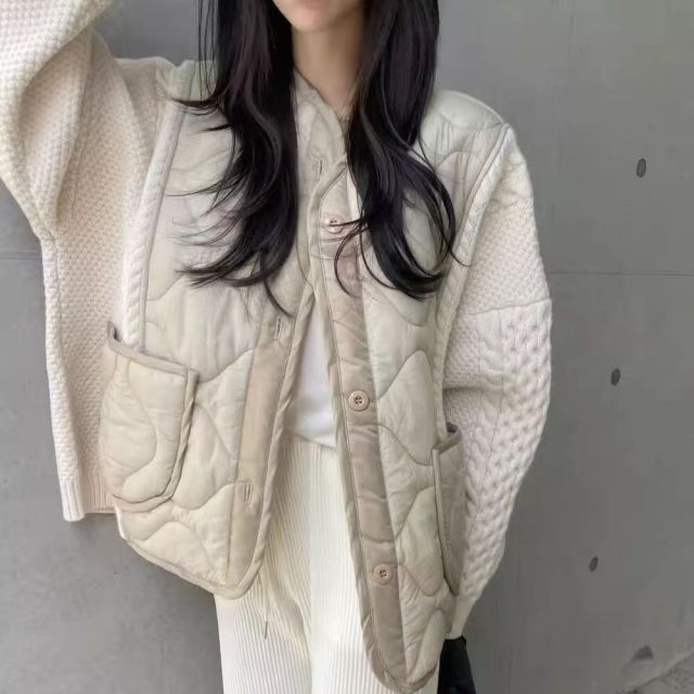 棉服外套女秋冬新款復古拼接針織棉衣寬松洋氣氛圍感爆款棉襖24103104
