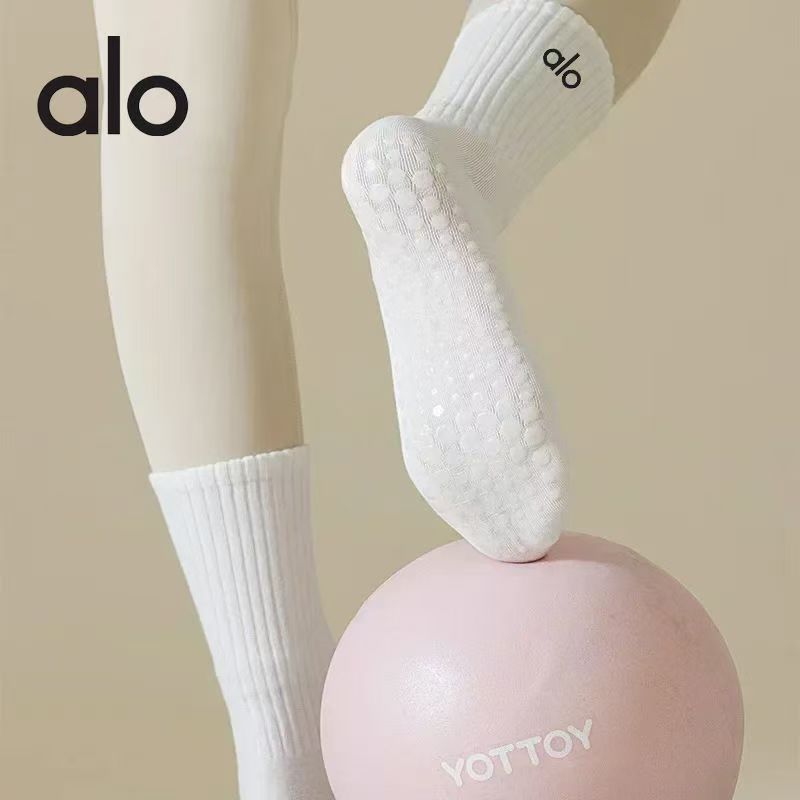 aloyoga女士長筒專業瑜伽襪純色棉襪普拉提點膠防滑高幫運動襪24110806