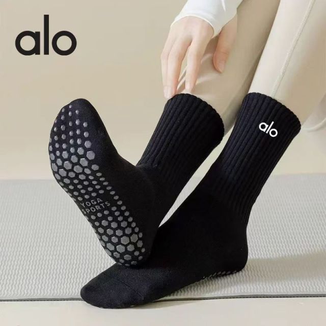 aloyoga女士長筒專業瑜伽襪純色棉襪普拉提點膠防滑高幫運動襪24110806