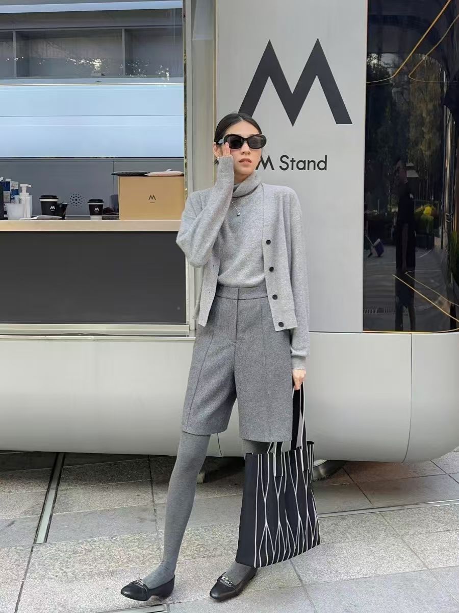 復古文藝毛呢五分褲女春秋新款高腰百搭顯瘦小眾休閒直筒中褲24110904