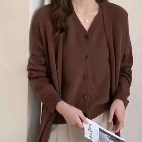韓版寬松外套兩件套秋冬新款顯瘦針織套裝潮24112806