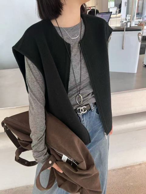 韓版時尚小香風無袖坎肩氣質好看馬甲背心休閒外套女24120202