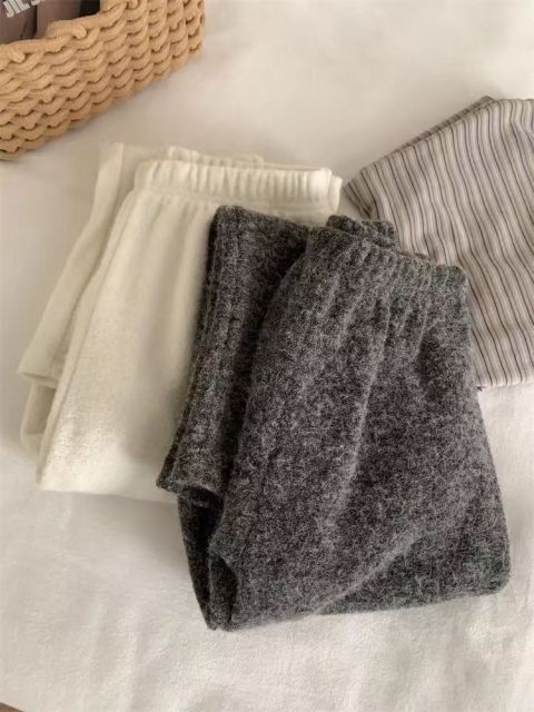 圈圈毛呢闊腿褲女秋冬季新款寬松慵懶羊毛加厚直筒垂感休閒長褲子25010403