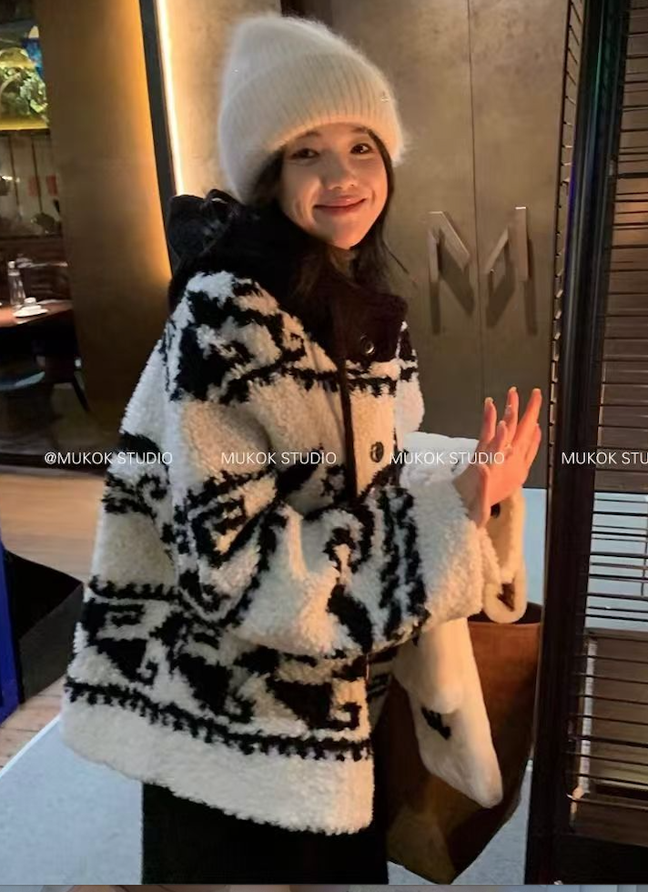 韓版鹽系OLISI慵懶開衫連帽中式毛衣外套高級冬季加厚25011502