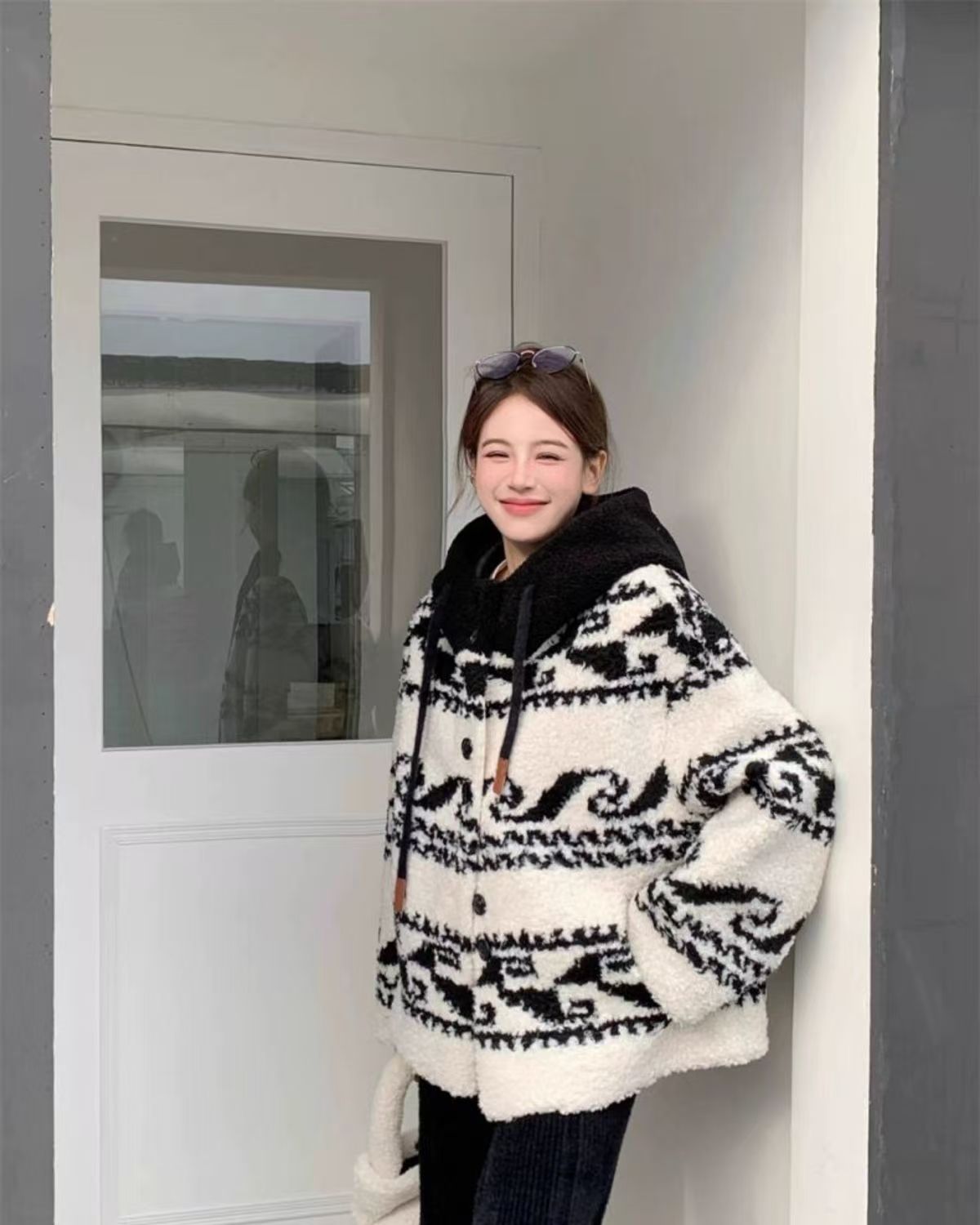 韓版鹽系OLISI慵懶開衫連帽中式毛衣外套高級冬季加厚25011502