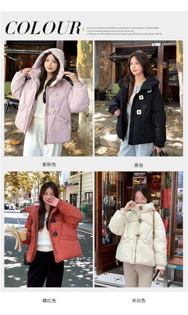 設計感方扣連帽羽絨棉服女冬季新款寬松保暖小個子麵包服外套25012402