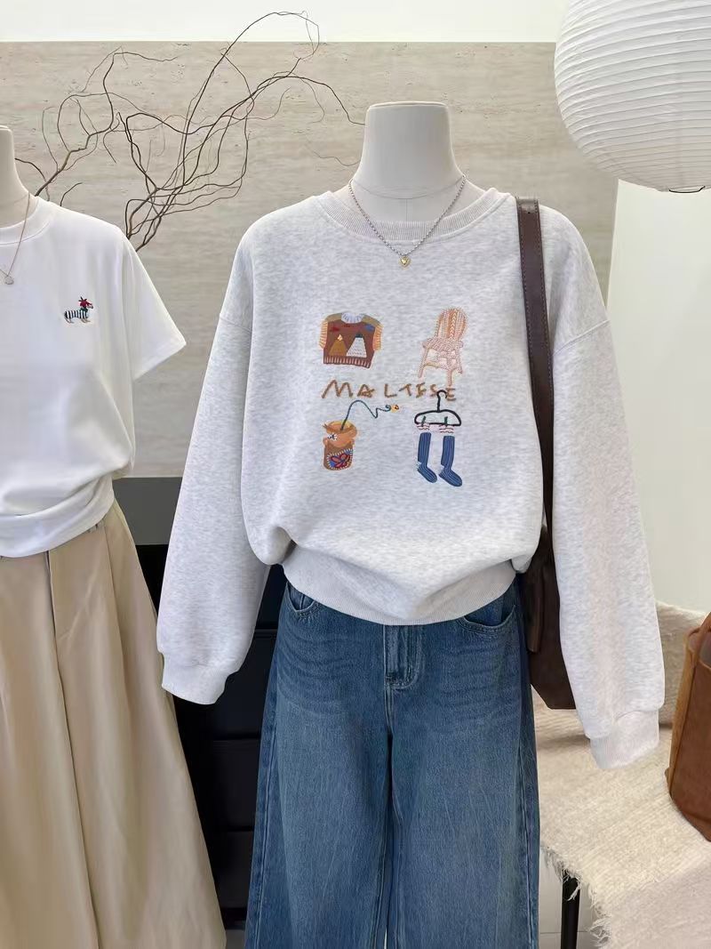 韓系刺繡套頭衛衣女春秋新款爆款減齡寬松百搭時尚洋氣外套25020403
