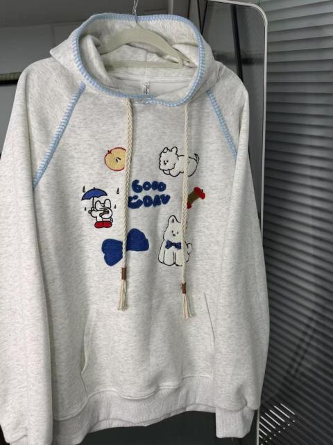 韓版拿捏這件小狗刺繡甜美格子開衫連帽衛衣女INS衛衣25021303