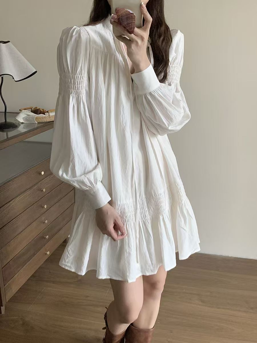 韓版法式高級白色甜美仙女系帶連衣裙氣質小個子新款純欲風娃娃裙225030301