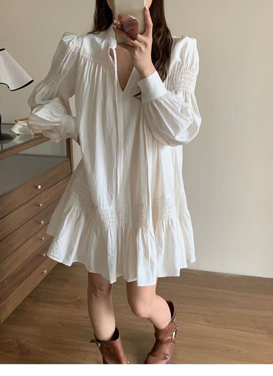 韓版法式高級白色甜美仙女系帶連衣裙氣質小個子新款純欲風娃娃裙225030301
