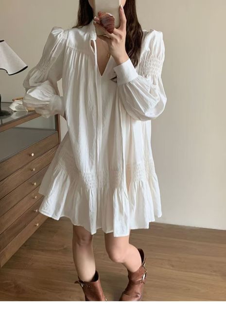 韓版法式高級白色甜美仙女系帶連衣裙氣質小個子新款純欲風娃娃裙225030301