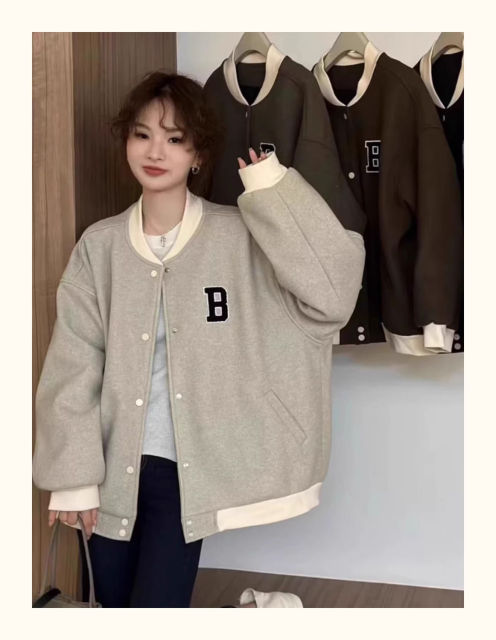 韓版休閒刺繡夾克棒球服棉衣減齡時尚拼接撞色開衫外套225030306
