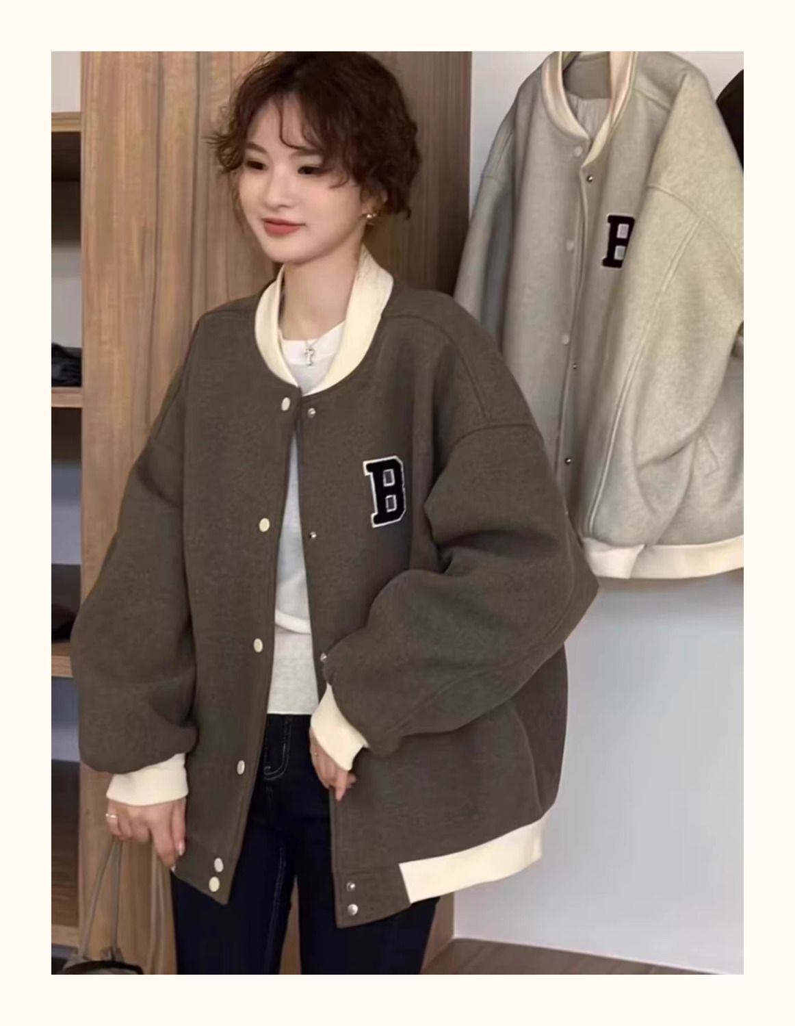 韓版休閒刺繡夾克棒球服棉衣減齡時尚拼接撞色開衫外套225030306