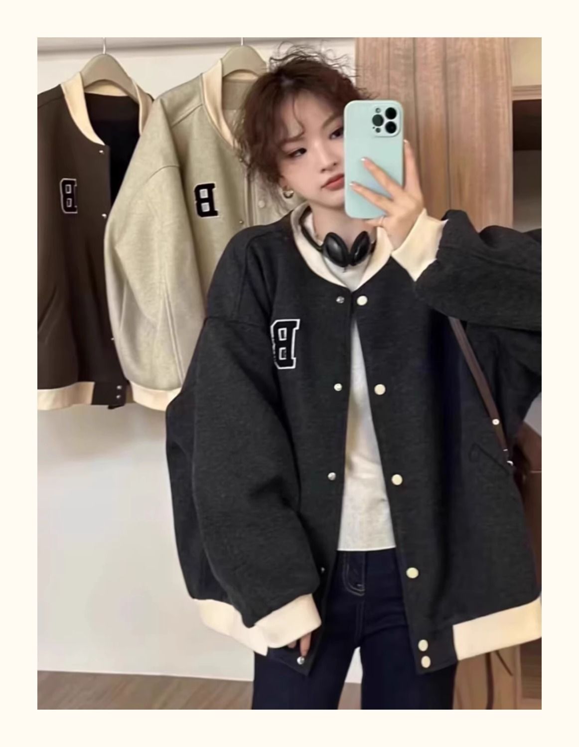 韓版休閒刺繡夾克棒球服棉衣減齡時尚拼接撞色開衫外套225030306