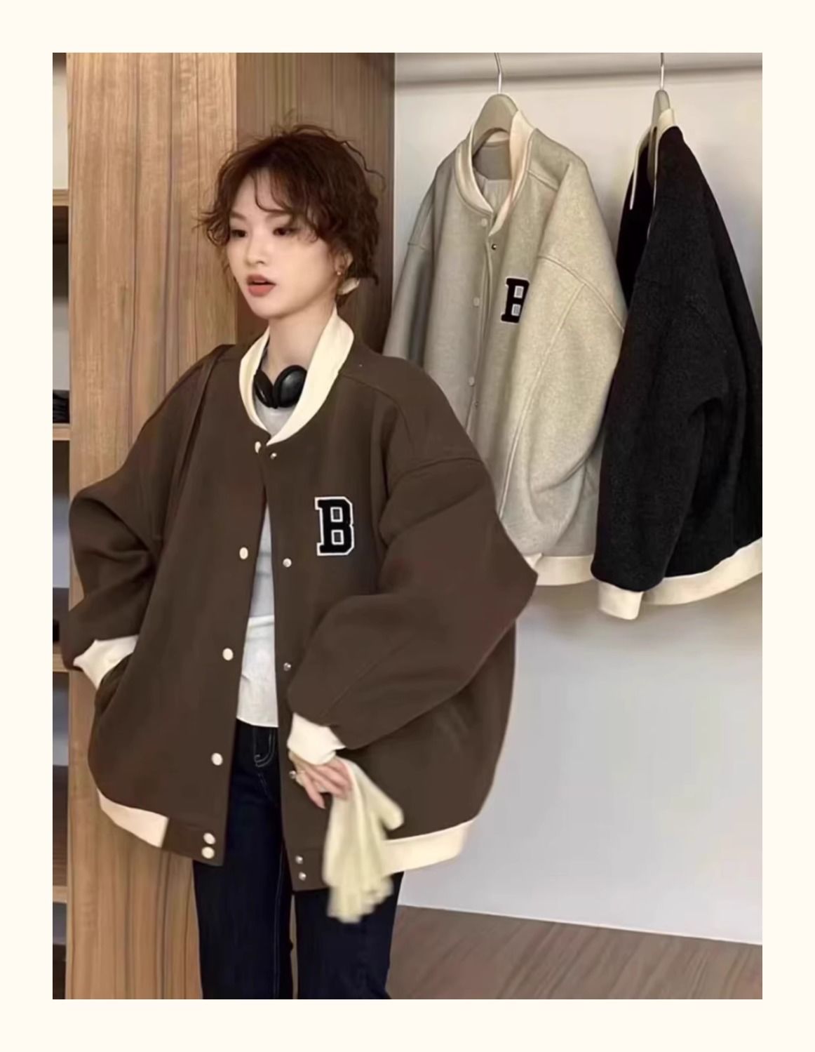 韓版休閒刺繡夾克棒球服棉衣減齡時尚拼接撞色開衫外套225030306