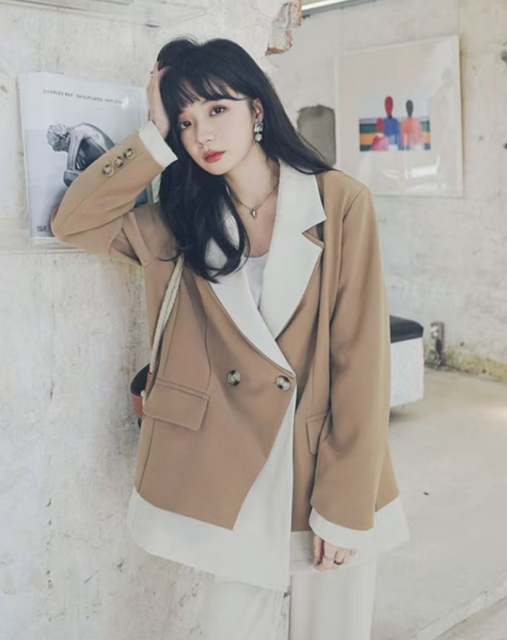 韓版拼接休閒西裝外套女小眾設計感春秋高級感炸街小西服女225030602