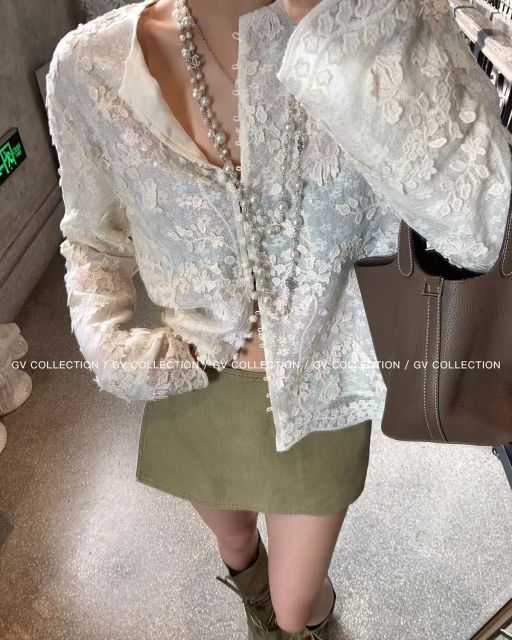 韓版復古法式重工刺繡蕾絲襯衫女春季長袖襯衣休閒寬松新中式氣質上衣225030605