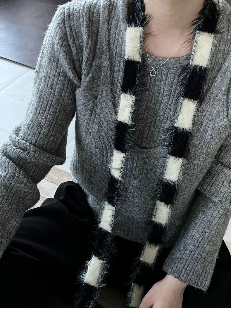 韓版抹茶故事復古氣質假兩件針織衫女新款慵懶ins風寬松毛衣25031103