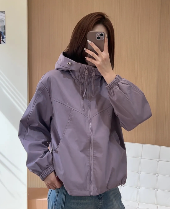 韓版連帽衝鋒衣外套女款春秋季初春款休閒衝鋒衣外套25031702