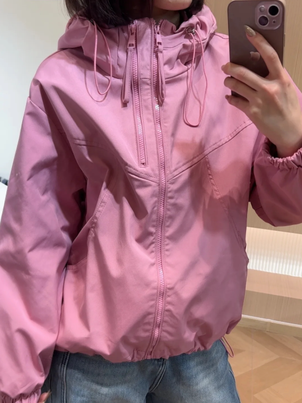 韓版連帽衝鋒衣外套女款春秋季初春款休閒衝鋒衣外套25031702