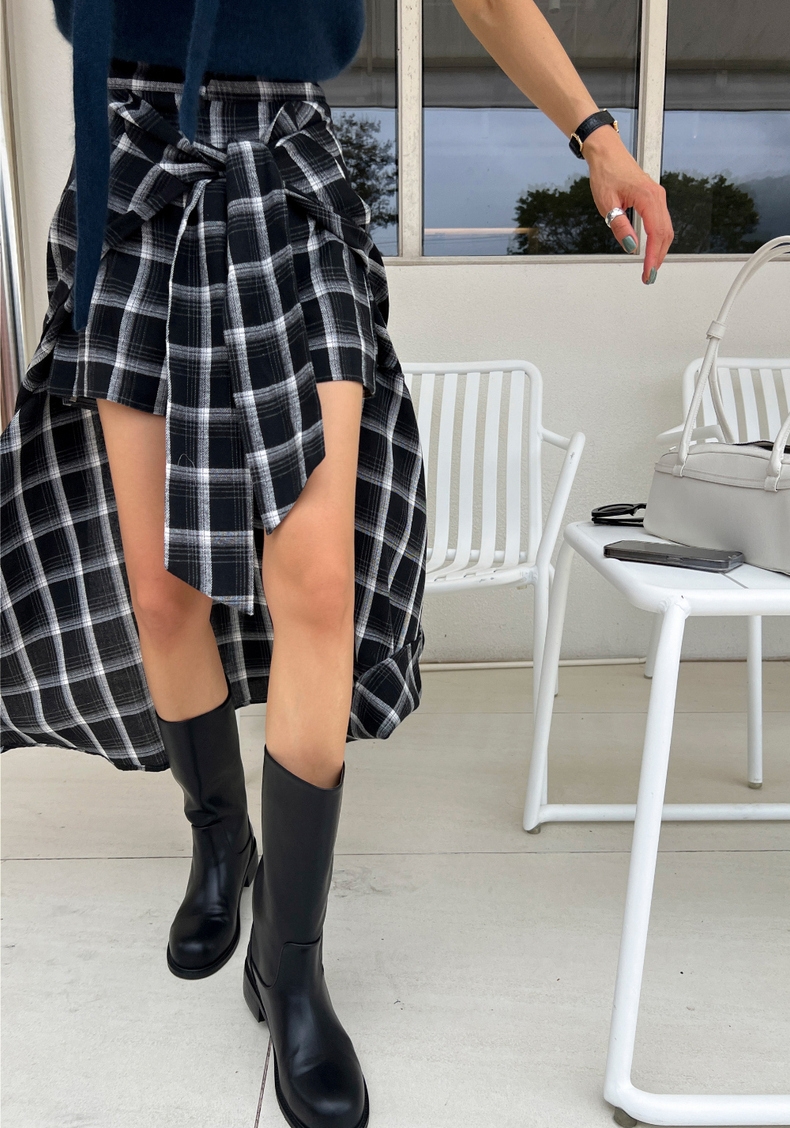韓版性感動感格紋不規則半裙時尚女性必備短款疊穿格子半身裙25031902