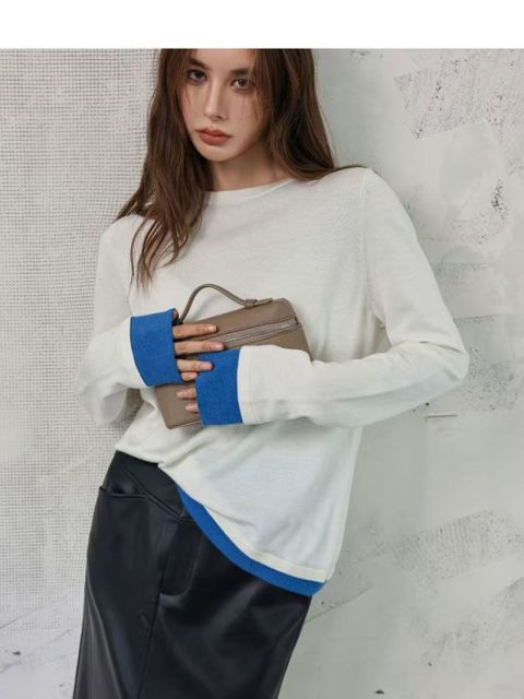 韓版格雷系灰色休閒薄款寬松遮肉假兩件撞色T恤上衣新款25032403