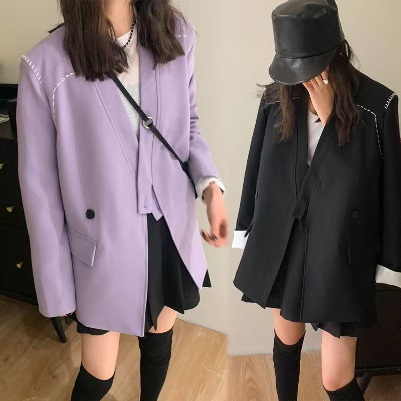 韓版高定配色小西裝外套女裝立體剪裁車縫線裝飾休閒西服25033103