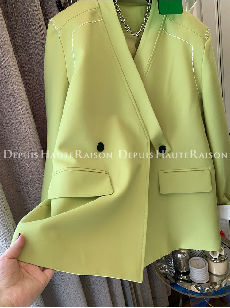韓版高定配色小西裝外套女裝立體剪裁車縫線裝飾休閒西服25033103