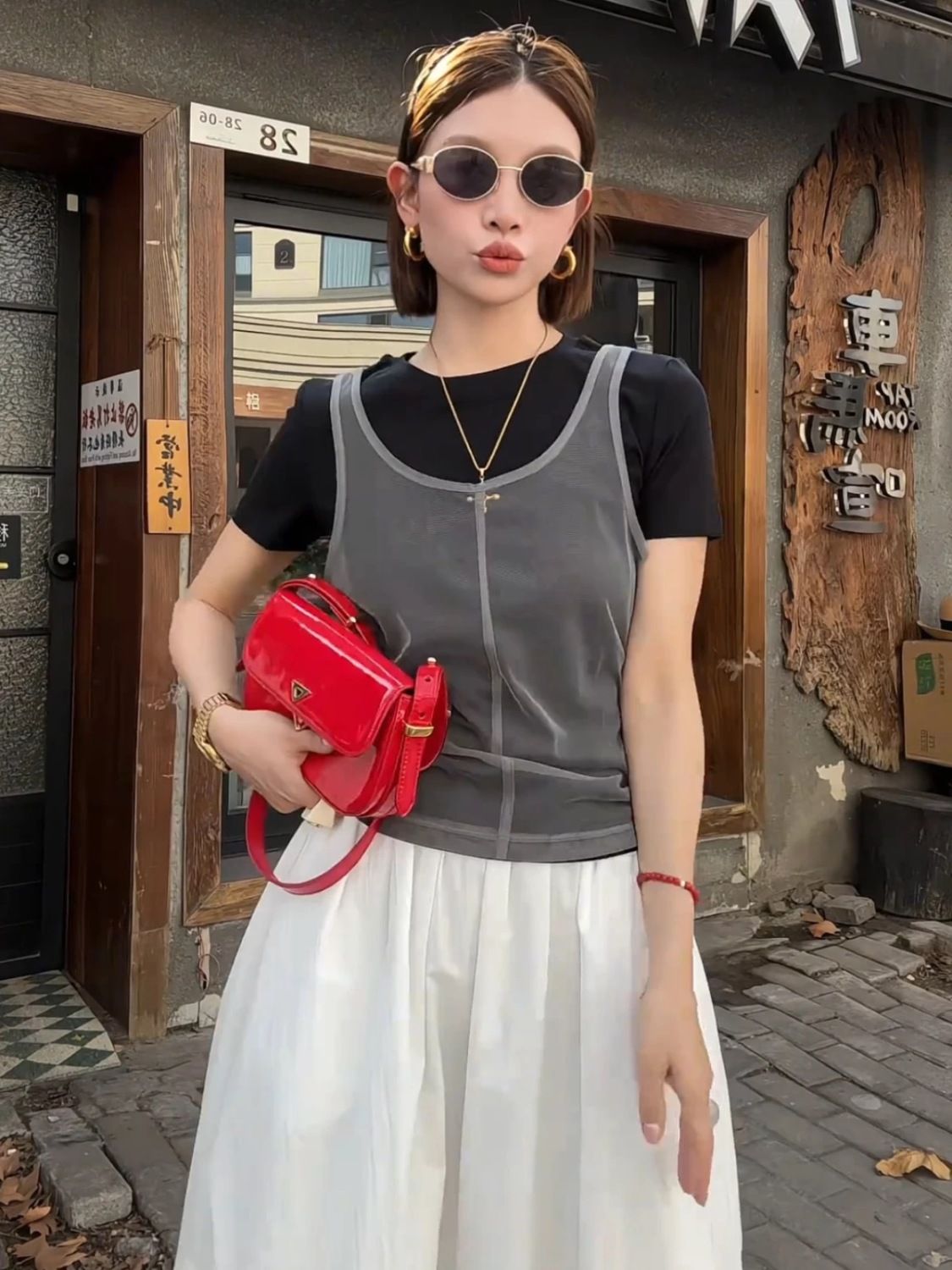 韓版韓範復古花苞裙半身裙套裝夏季新款設計感顯瘦蓬蓬裙子兩件套25041604