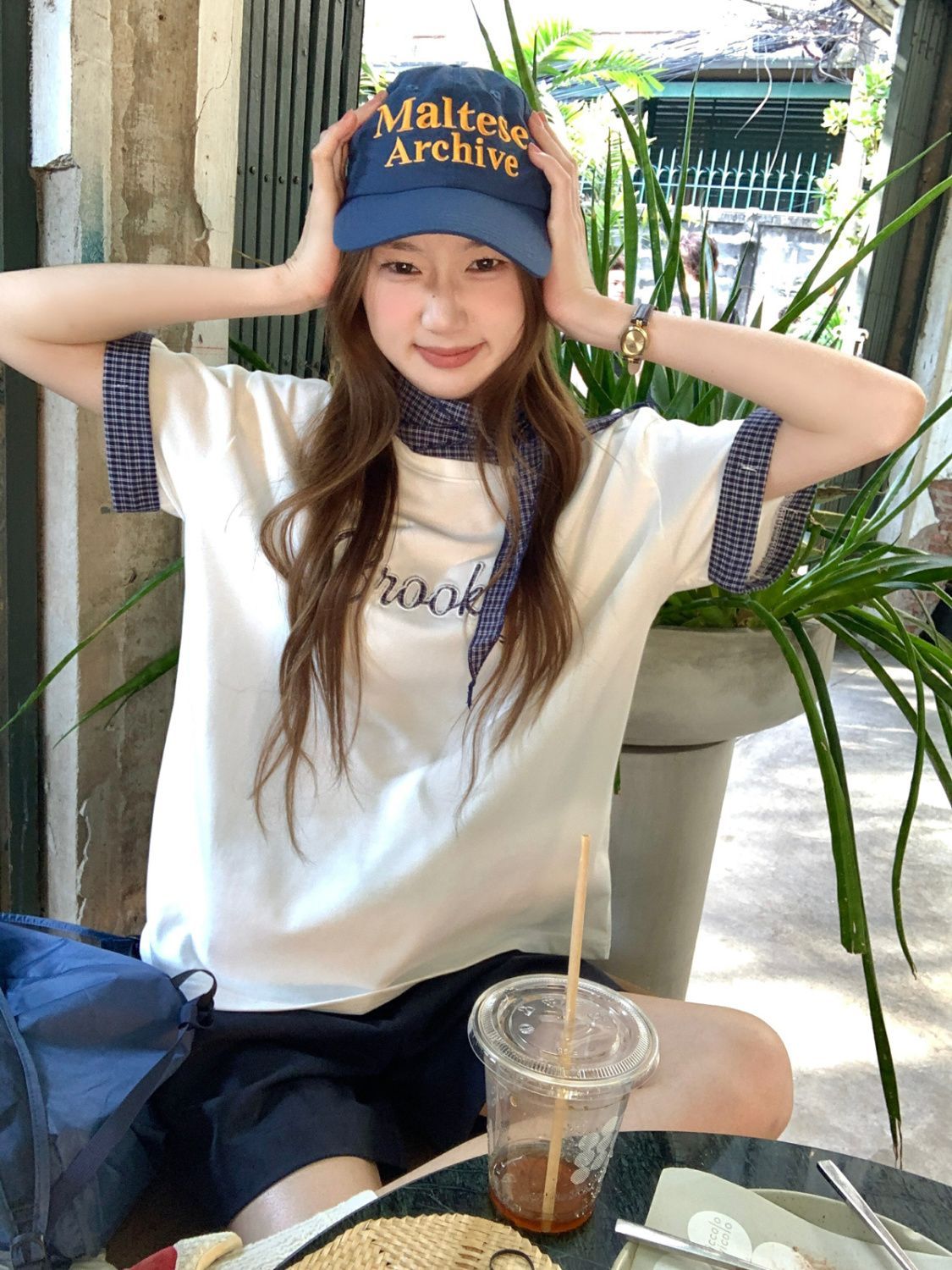 韓版慵懶風刺繡字母純棉短袖T恤女夏新款韓版ins上衣25051301