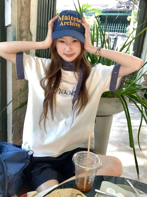 韓版慵懶風刺繡字母純棉短袖T恤女夏新款韓版ins上衣25051301