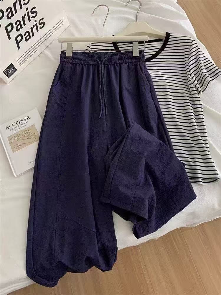 韓版速乾彎刀褲夏季新款時尚寬松休閒直筒闊腿褲顯瘦高腰夏天薄褲25051503