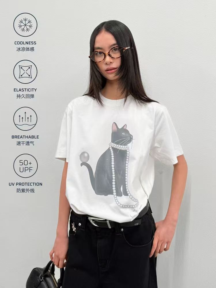 韓版歐美咆哮野獸白色印花莫代爾涼感防曬上衣美式短袖T恤男25052903