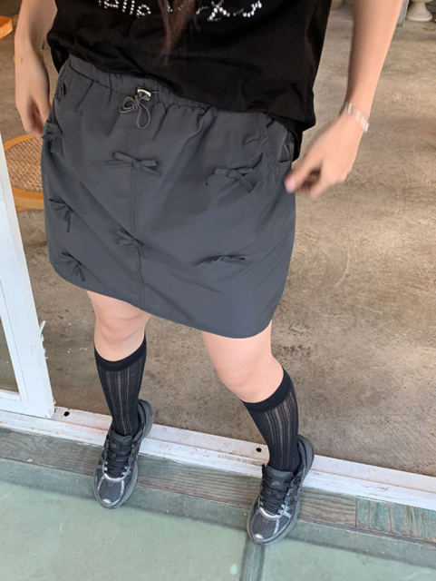 韓版蝴蝶結工裝半身裙女夏季韓版減齡辣妹短裙a字抽繩鬆緊腰休閒裙子25061102