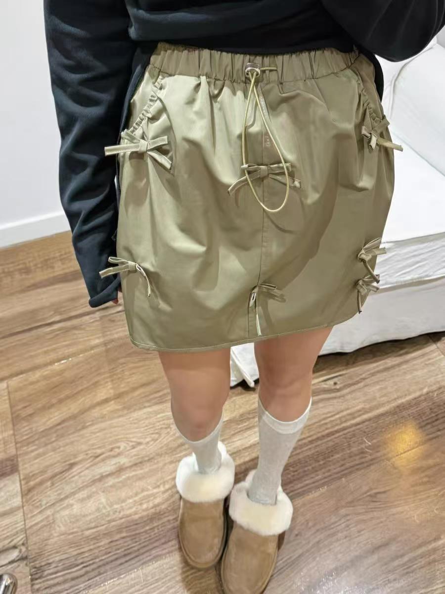 韓版蝴蝶結工裝半身裙女夏季韓版減齡辣妹短裙a字抽繩鬆緊腰休閒裙子25061102