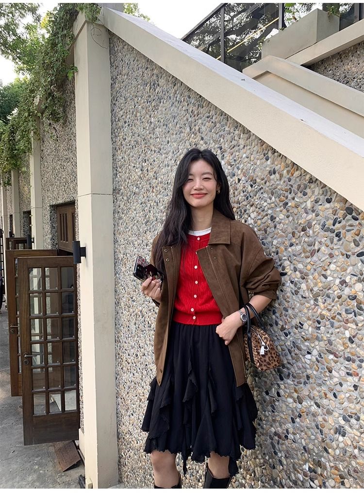 韓國不規則半身裙女新款設計感小眾荷葉邊蕾絲拼接裙子25061301
