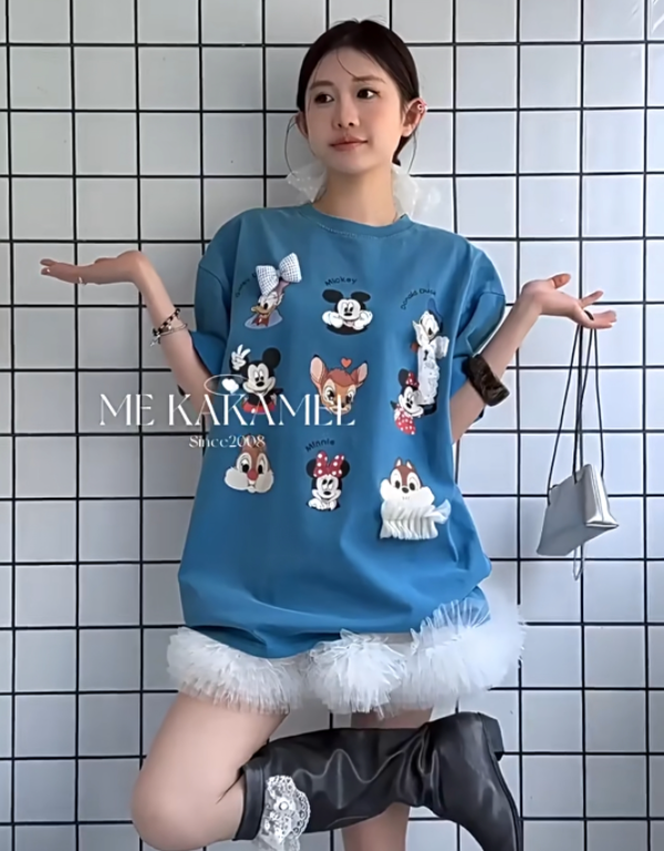 韓國夏純棉卡通印花短袖T恤女寬松顯瘦百搭上衣ins潮25061903