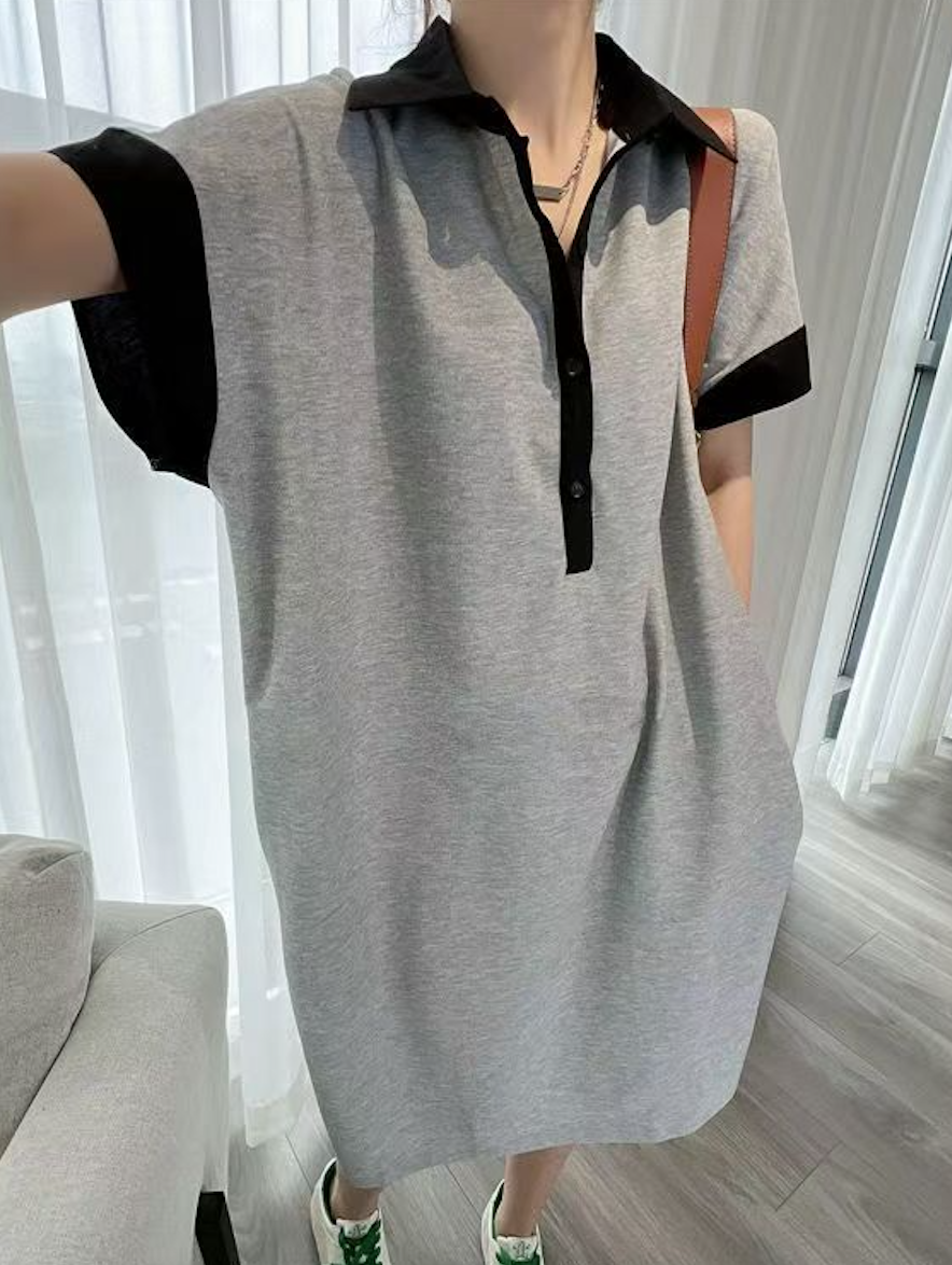 韓版韓版設計感襯衫裙女夏季大碼寬松遮肉顯瘦連衣裙時尚百搭短袖裙子25072603