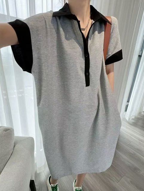 韓版韓版設計感襯衫裙女夏季大碼寬松遮肉顯瘦連衣裙時尚百搭短袖裙子25072603