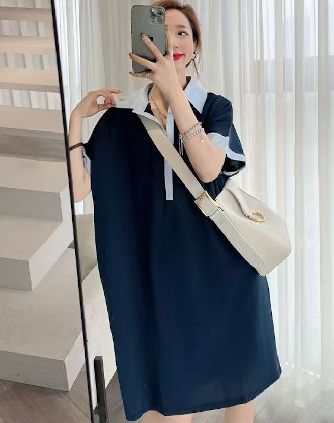 韓版韓版設計感襯衫裙女夏季大碼寬松遮肉顯瘦連衣裙時尚百搭短袖裙子25072603