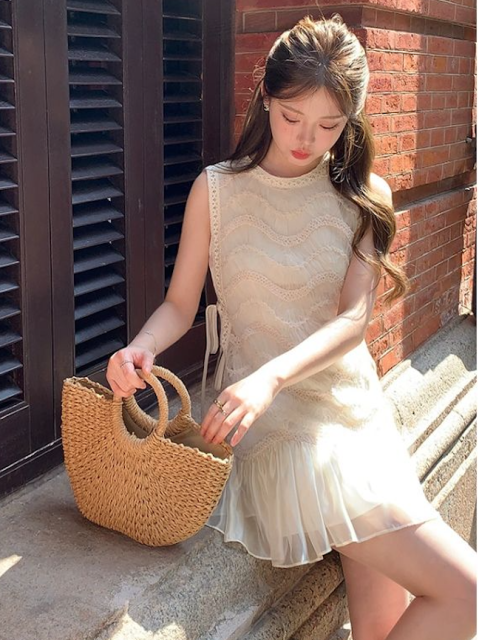 韓版法式千金風網紗無袖連衣裙女夏季新款飛飛袖小個子裙子25080501